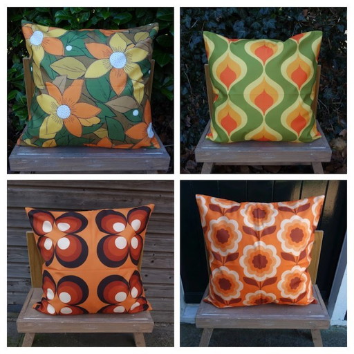 Set van 4 Retro kussenhoezen Seventies Hippie Flowerpower stijl 45 x 45 cm exclusief binnenkussen