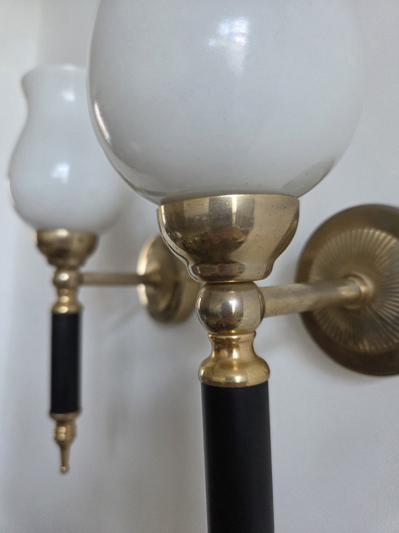 Image 1 of Pair of torch-style wall sconces, 1950s-60s