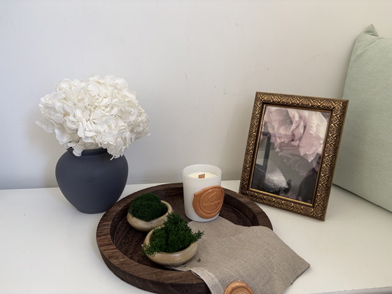 Image 1 of Vase bleu avec hortensias stabilisés 