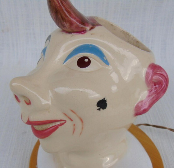 Image 1 of Vintage 1950s Ceramic Clown Head Table Lamp | Mid-Century Modern