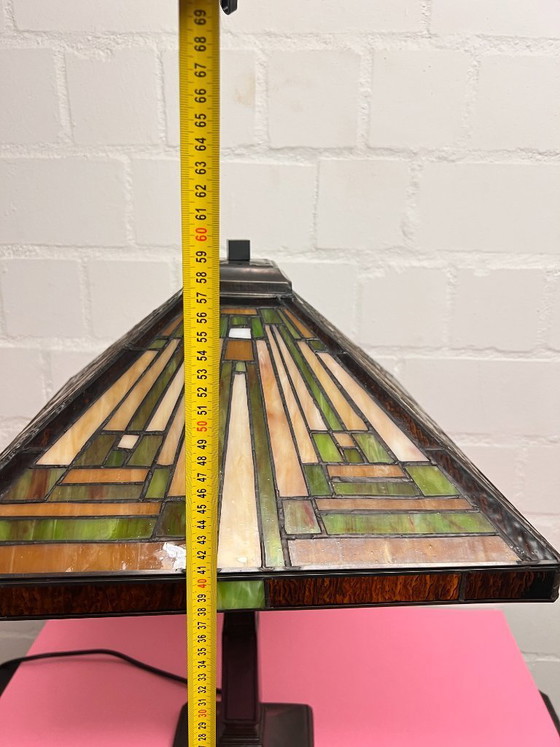 Image 1 of Large Tiffany Style Pyramid Art Deco Table Lamp, Library Lamp