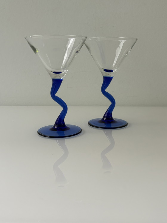 Image 1 of Set van twee 1980’s martini-glazen in Memphis-stijl van Liberty Glass