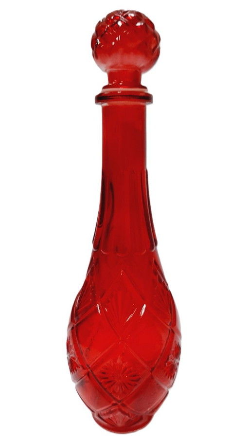 Decanter o caraffa in vetro pressato rosso rubino vintage