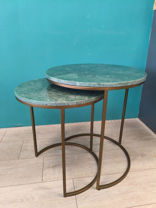 Ensemble de tables d'appoint en marbre vert