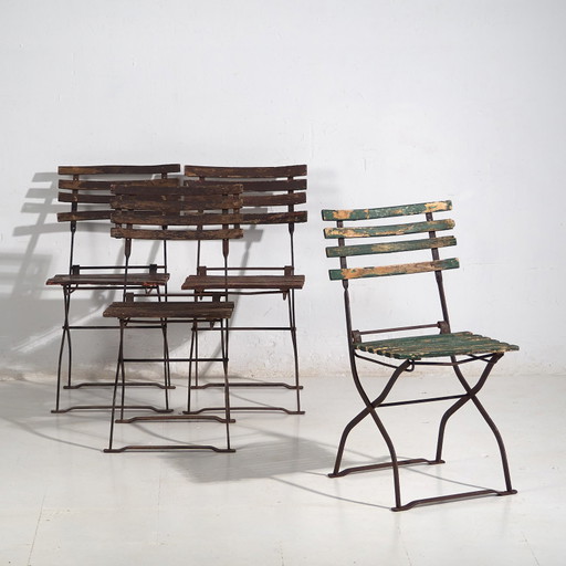 Sedie pieghevoli da esterno antiche (c.1920). Set di 4 pezzi #33
