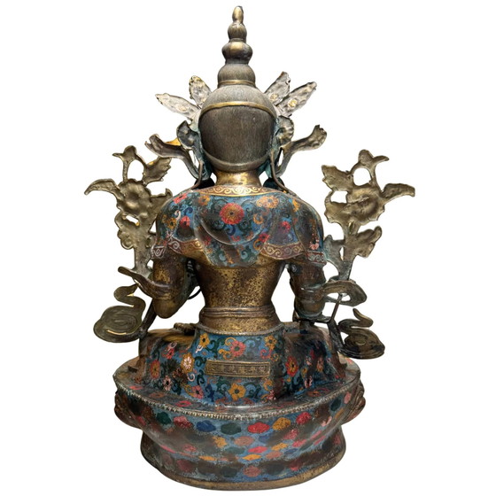Tara Bianca Sitatara Monumentale – Tarda Dinastia Qing – 80 cm – 26,2 kg Bronzo Dorato & Cloisonné – Sculture (photo 7 of 10)