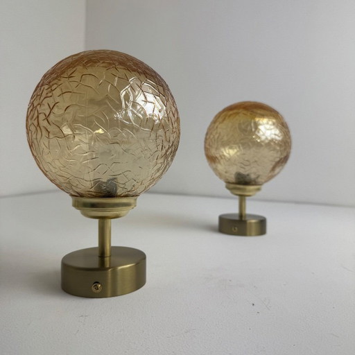 PAIR OF VINTAGE AMBER GLASS WALL LIGHTS – wandlampen, Metal