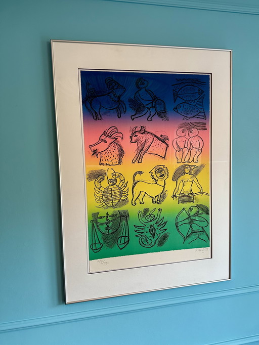 Vintage Corneille Screenprint Zodiac signs Multicolor