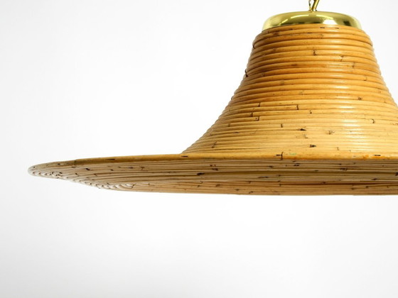 Image 1 of Beautiful, large Italian 1970s bright bamboo wood ceiling pendant lamp Vivai del Sud