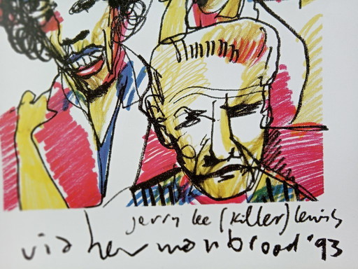 Herman Brood--Color offset lithograph Elvis and Friends