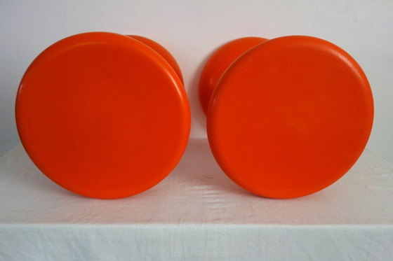 Image 1 of 2 orange diabolo stools from the 70s