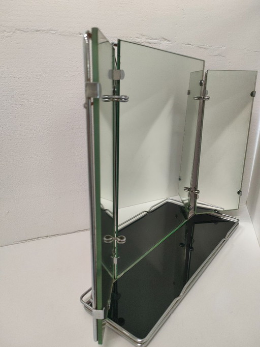 Specchio da bagno con mensola e tavolo trittico vintage in stile Art Déco