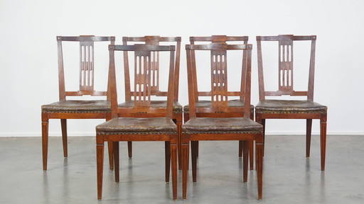 6 x Leather Dining Chair with Wood