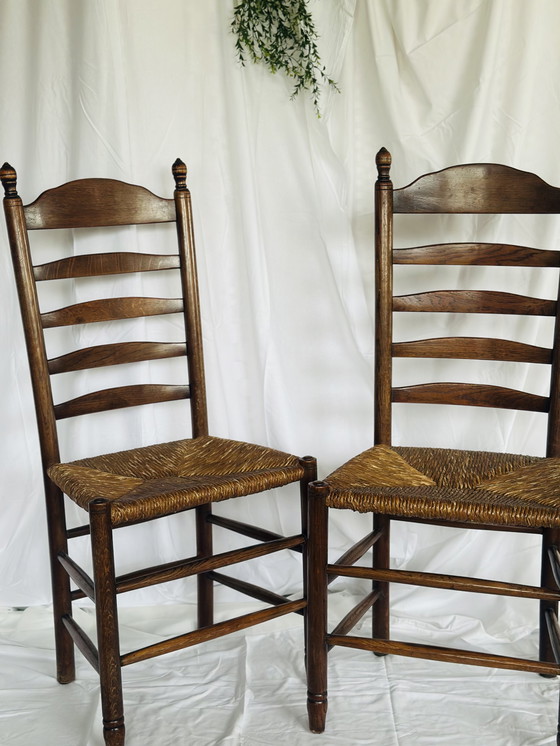 Image 1 of 2 wicker dining chairs wood vintage Japandi Wabi Sabi