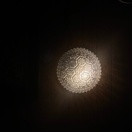 Image 1 of Kleine vintage wandlamp van antiek glas, plafondlamp, diameter 19 cm