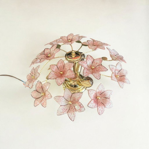 Mid - Century ceiling lamp made of Murano glass flowers. Made in Italy