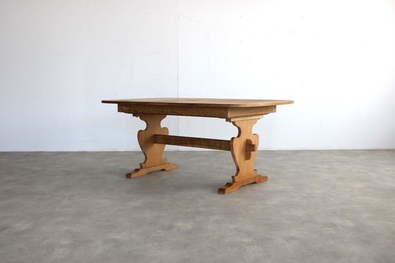 Image 1 of brutalist oak extendable dining table