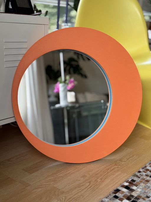 Vintage IKEA Horten spiegel oranje blauw – Space Age design – 60 cm - jaren 90