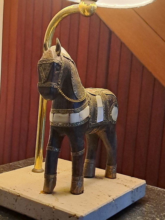 Unieke Vintage Indiase Marwari Paard Tafellamp – Handgesneden – Tafellampen, Other (photo 2 of 11)