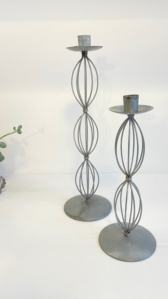 Image 1 of Portacandele geometrici, metallo grigio patinato