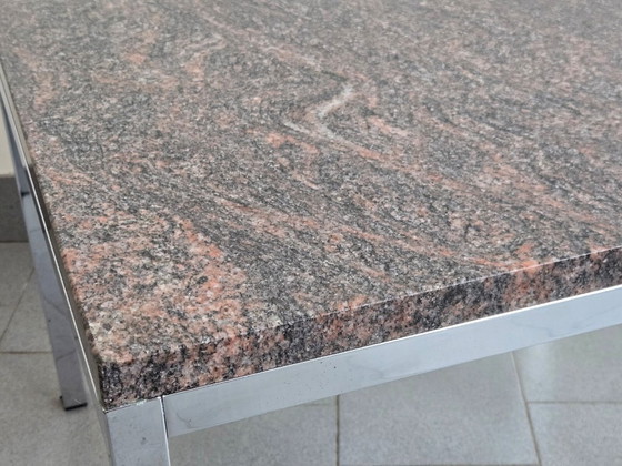 Image 1 of Vintage 1970s Side Coffee Table, Pink Granite & Chrome Steel, DLG Florence Knoll