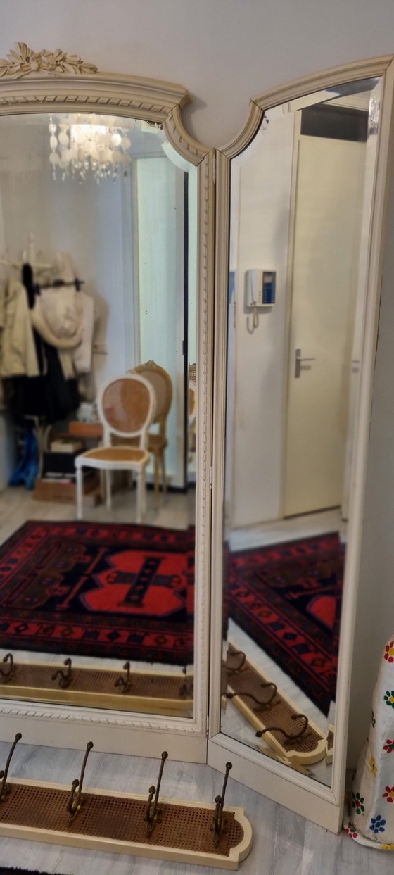 Antique Standing Mirror with Separate Coat Rack – Wicker, Metal (photo 3 of 5)