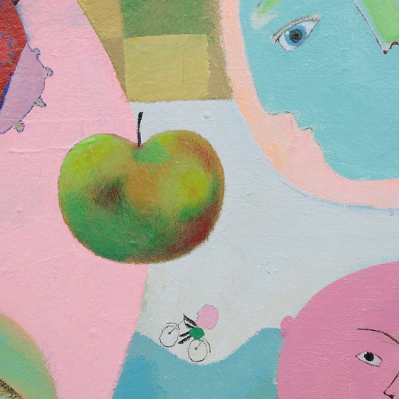 Image 1 of Scène familiale poétique avec cheval, peinture de Wouter Stips, Pays-Bas, 2006