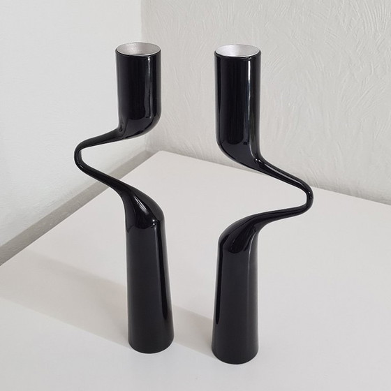 Image 1 of Dubbele kaarsenhouder van roestvrij staal, zwart gelakt, menu, Denemarken, ontwerp Mikaela Dörfel