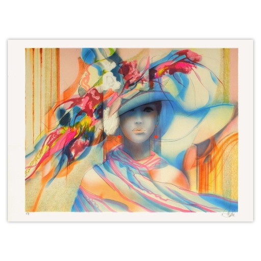 Jean-Baptiste Valadié, signierte Lithografie „Frau mit Hut IV“, 1985 – lithos zeefdrukken, Paper