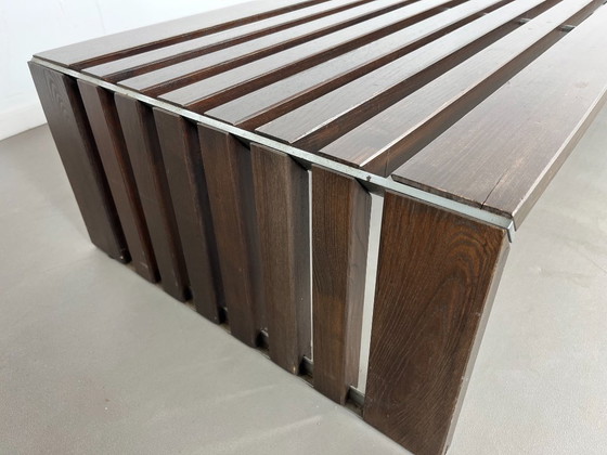 Slat bench by Walter Antonis for 't Spectrum, 1970s, Benches, Wood, Iron, Brown (photo 5 of 6)