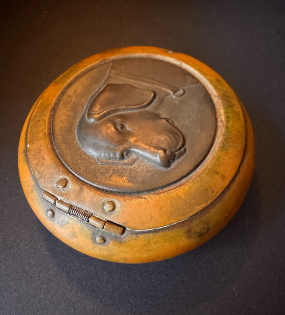 Antique Brass Tobacco/Snuff Box with Hunting Dog Relief (c. 1900), Marked, Decorative Objects, Copper, Brown (photo 2 of 13)