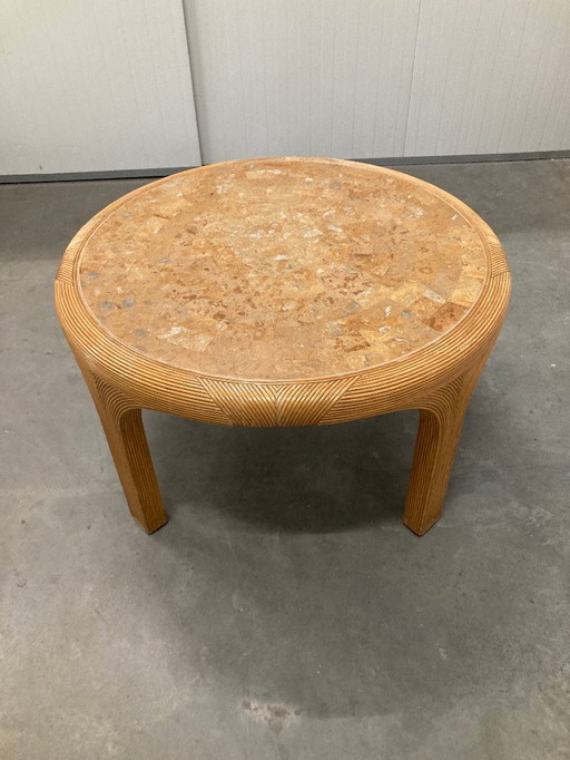 Vivai del Sud rotan & travertijn salontafel Italië jaren 60 
