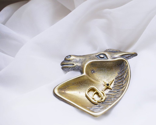Mini Brass Horse Dish Vintage Equestrian Decor Small Solid Brass Trinket Dish Jewellery Tray