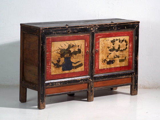 Credenza antica laccata con motivi di loto dipinti – Cina, circa 1920 – Credenze (photo 7 of 40)