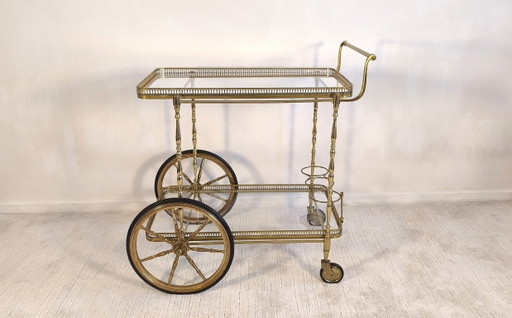 😍✨ Prachtige serveerwagen op wielen van messing en glas van Maison Baguès - Hollywood Regency, jaren 50 ✨😍