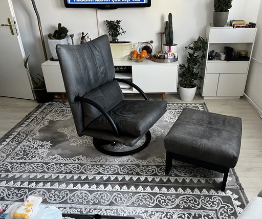 Poltrona lounge in pelle Rolf Benz Torino BMP, poltrona a orecchioni regolabile