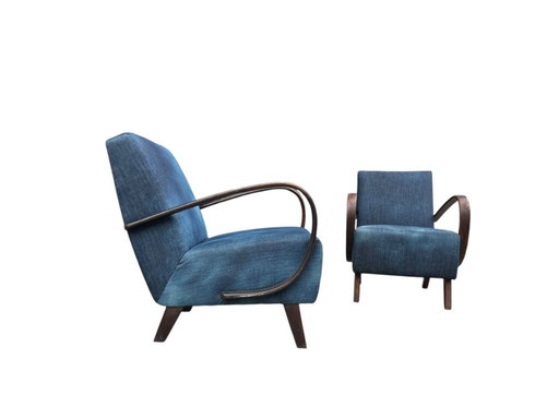 Set of 2 arm chairs by Jindrich Halabala in jeans.