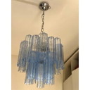 Contemporary Blue “Tronchi” Murano Glass Chandelier in Venini Style