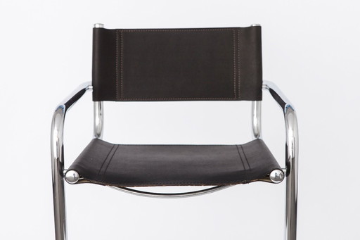 Vintage Cantilever Bar Stool, Chrome Frame, Black Faux Leather, 1990s