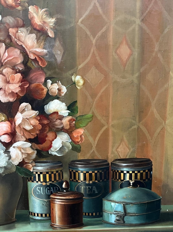 Still life with flowers. signature. in a beautiful, expensive setting. – Paintings & Drawings, Canvas (photo 3 of 8)
