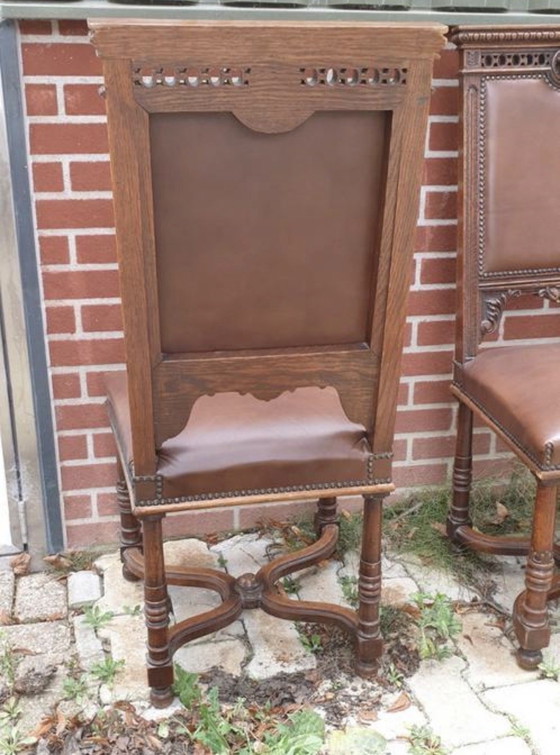 Image 1 of 6 antiche leder eetkamer stoelen 