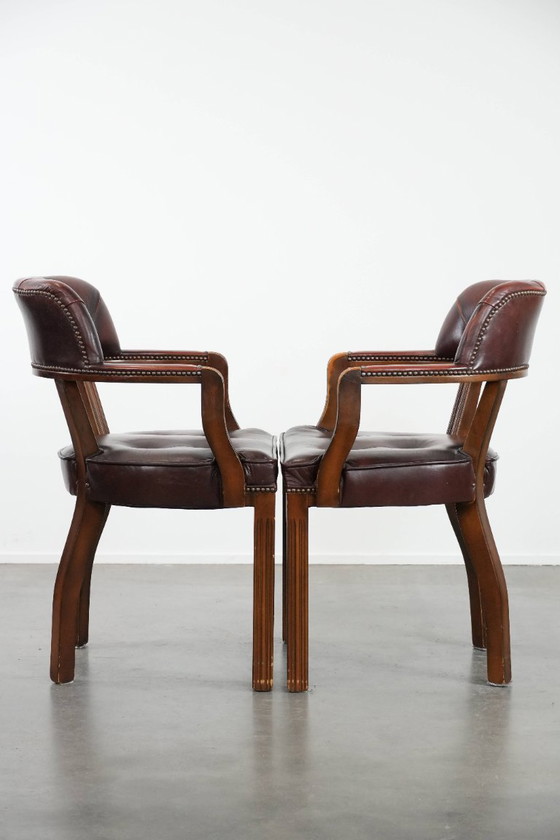 Image 1 of 4 sillas de comedor Chesterfield de piel de vaca marrón oscuro de estilo inglés