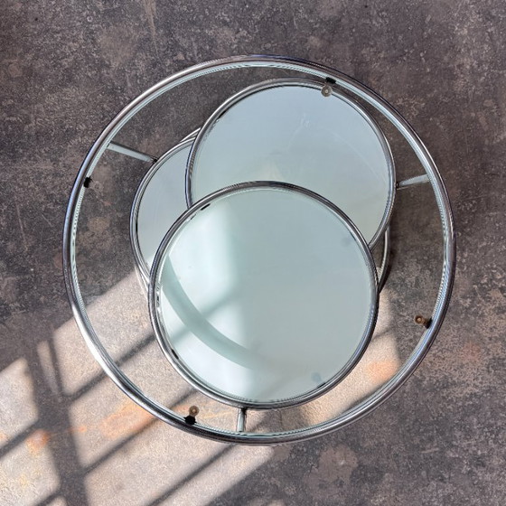 Image 1 of Milo Baughman Style Chrome and Glass Coffee Table, 1990