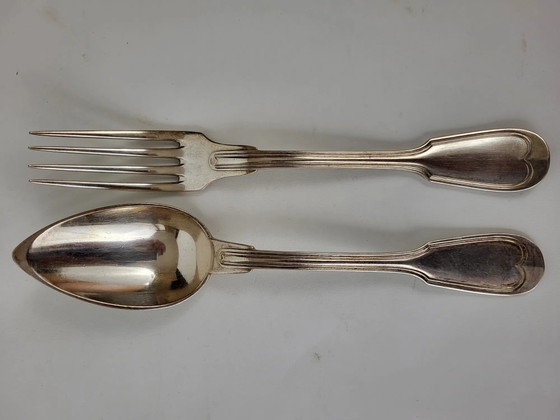 12 zilverkleurige metalen bestekdelen, mesh model – Besteksets (photo 7 of 11)