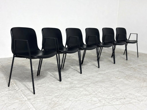 6x Silla HAY About A Chair AAC 19 - Hee Welling - cuero negro - diseño danés – eetkamerstoelen, Leather, Metal