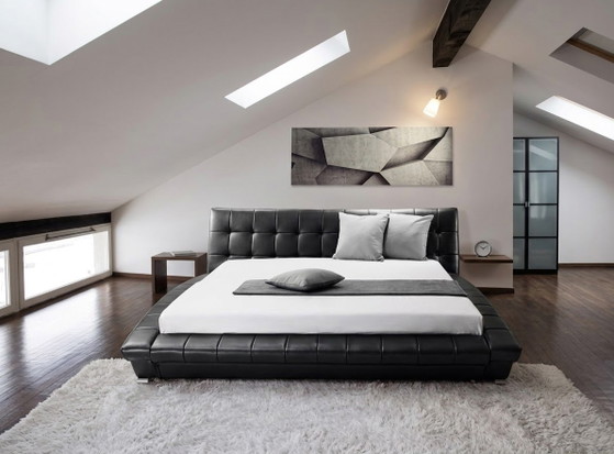 Cama de diseño en piel auténtica (160x200 cm) en color negro – modelo “Lille” / “Royal” – Camas de matrimonio (photo 4 of 5)
