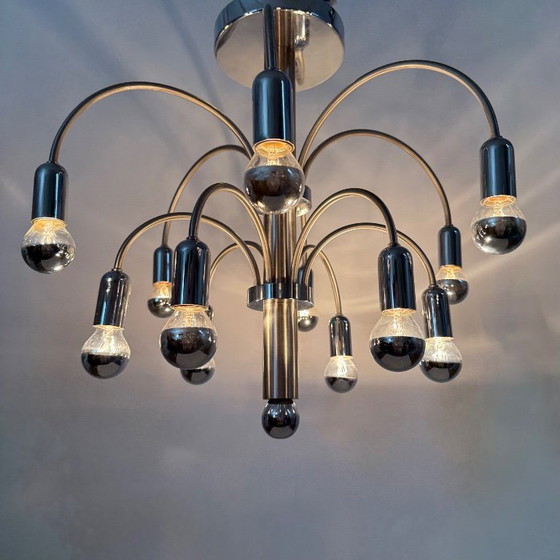 Image 1 of Lampada da soffitto vintage in ottone cromato di Sciolari, anni '70