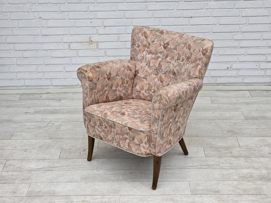 1960s, Danish armchair, furniture jacquard fabric. – Textile, Wood (photo 5 of 15)