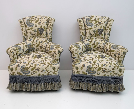 Image 1 of Rare canapé et deux fauteuils en brocart Napoléon III du XIXe siècle