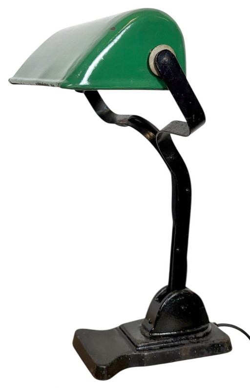 Vintage Green Enamel Bank Lamp, 1930s